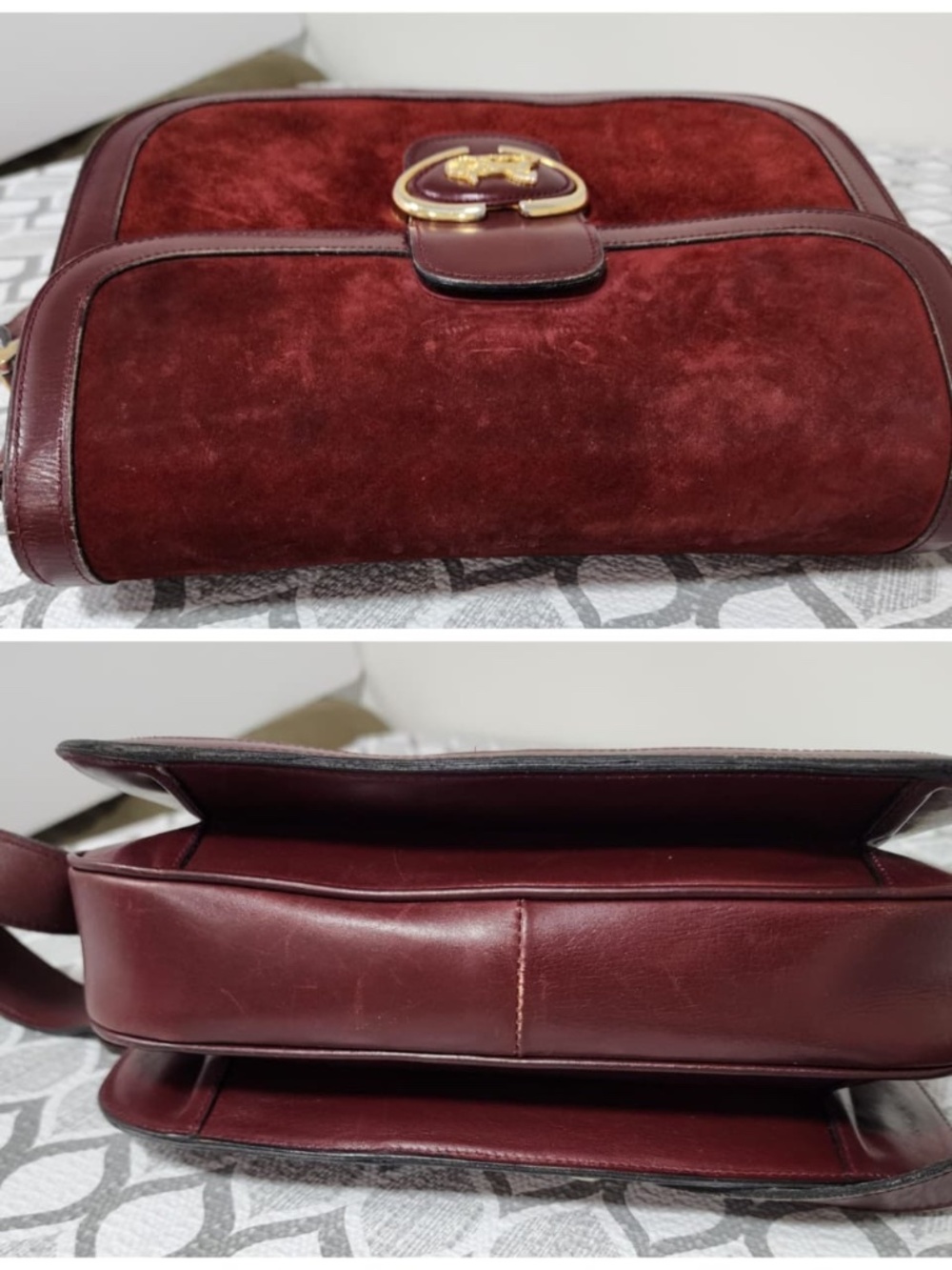 Authentic CELINE VINTAGE SULKY SUEDE CARRIAGE SHOULDER BAG BURGUNDY - Picture 9 of 15